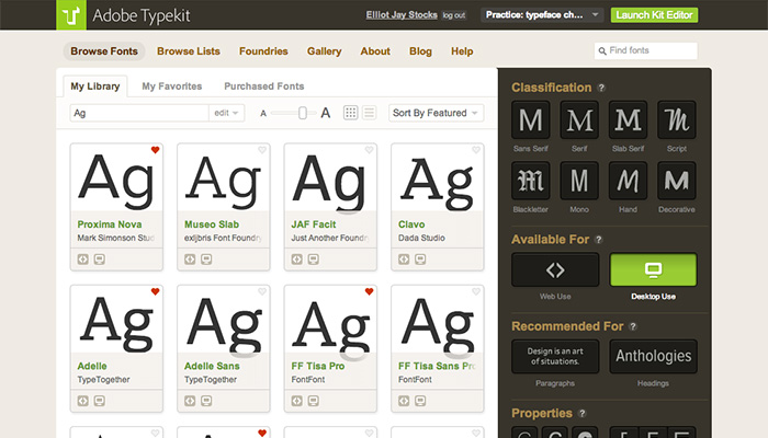 Adobe Typekit screenshot